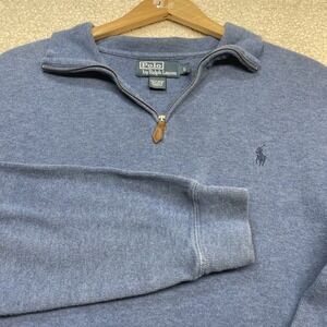 Polo Ralph Lauren Mens Blue 1/4 Zip Pullover Cotton Sweater Large 0664